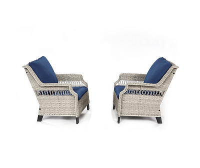 Bancroft Wicker Cushioned Patio Chairs with Navy Cushions, 2-Pack
