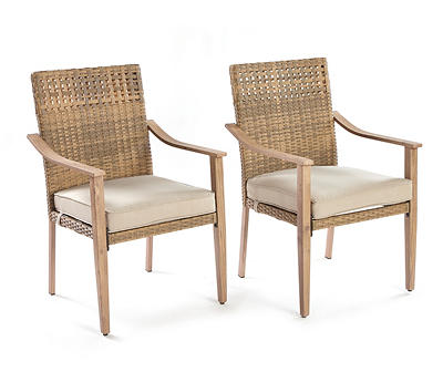 San Marino Tan Wicker Cushioned Patio Dining Chairs, 2-Pack