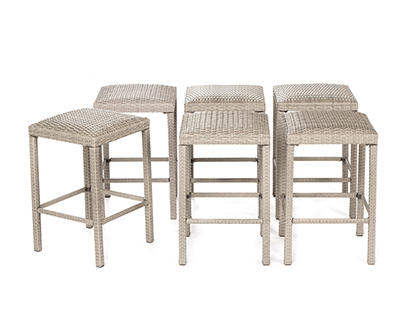 Bancroft Wicker Padded Patio High Dining Stools, 6-Pack