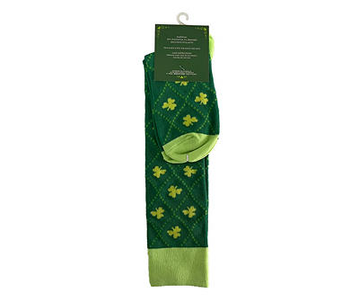 Green Shamrock & Argyle High Socks