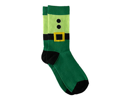 Green & Black Buckle Crew Socks