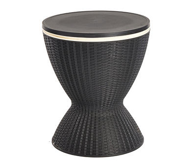 Dark Brown Wicker-Look Round Plastic Cooler Table