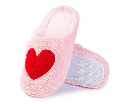 Women's M Pink & Red Heart Slippers