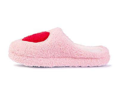 Women's M Pink & Red Heart Slippers