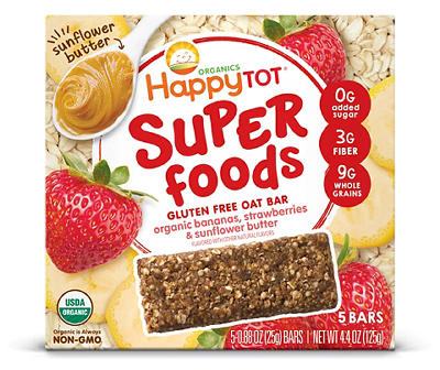 Happy Tot Super Foods Banana Strawberry Oat Bars, 5-Pack