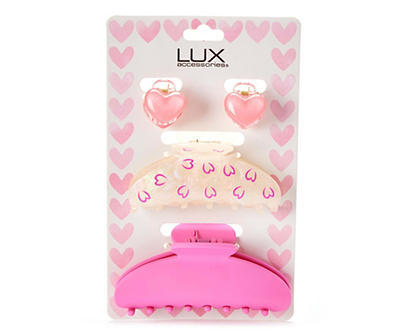 Pink & White Hearts 4-Piece Claw Clip Set