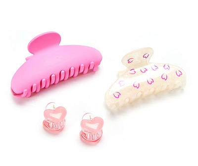 Pink & White Hearts 4-Piece Claw Clip Set