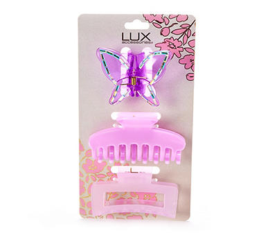 Lux Accessories Purple Butterfly & Pink 3-Piece Claw Clip Set