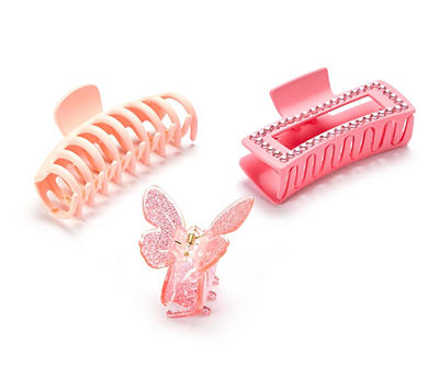 Peach & Pink Butterfly & Rhinestone 3-Piece Claw Clip Set