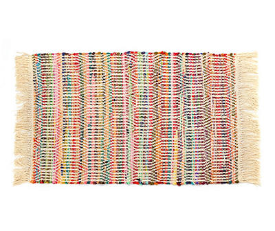 Beige & Multi-Color Stripe Chindi Accent Rug, (2' x 3')