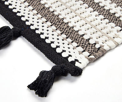 Black & White Stripe Chindi Accent Rug, (2' x 3')