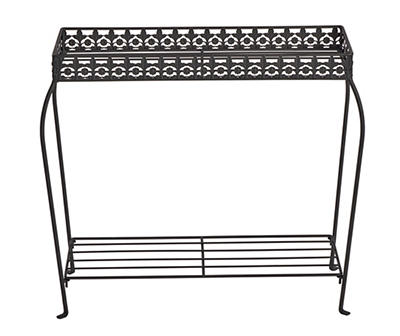 Black Floral Cut-Out 2-Tier Metal Plant Stand