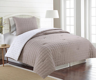 Diana Taupe Stitch-Tufted Microfiber Reversible Twin XL 2-Piece Comforter Set