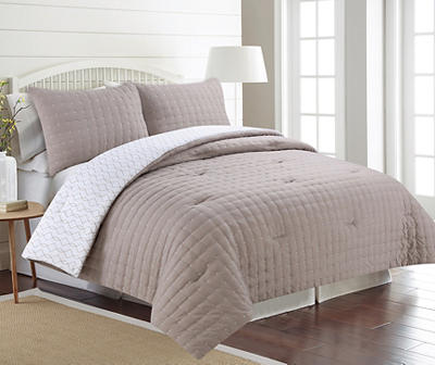Diana Taupe Stitch-Tufted Microfiber Reversible King 3-Piece Comforter Set