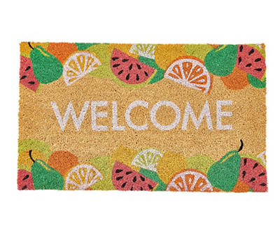 "Welcome" Red & Tan Fruit Coir Doormat