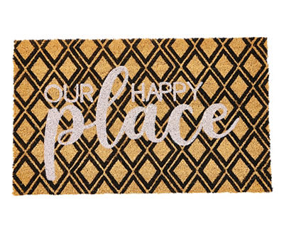 "Happy Place" Tan & Black Diamond Coir Doormat