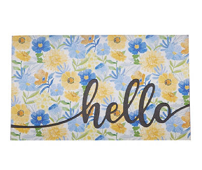 "Hello" Blue & Yellow Floral Doormat