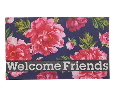 "Welcome Friends" Pink & Navy Floral Doormat