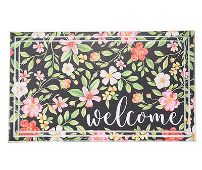 "Welcome" Pink & Green Floral Doormat