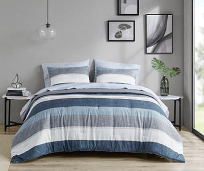 Ryder Blue & Gray Stripe Full 7-Piece Comforter Set