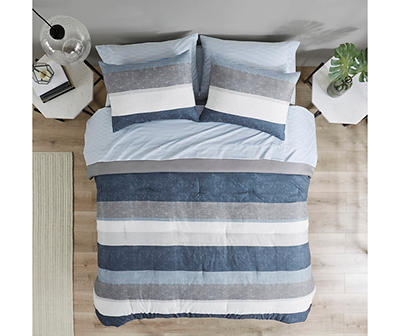 Ryder Blue & Gray Stripe Queen 7-Piece Comforter Set
