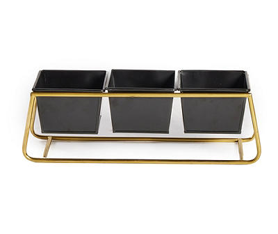 Black 3 Metal Planters with Gold Stand