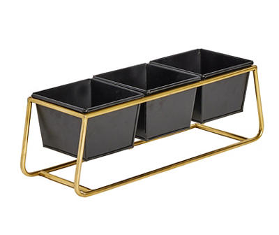 Black 3 Metal Planters with Gold Stand