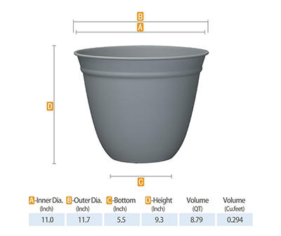 11.7" Gray Bell Resin Planter with Tray