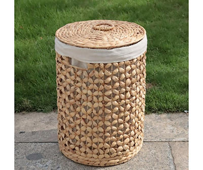 Small Water Hyacinth Round Laundry Hamper With Lid