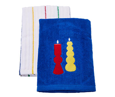 Simply Bold Web Blue & White Candles 2-Piece Hand Towel Set