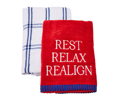 Simply Bold "Relax" Pompeian Red & Blue 2-Piece Hand Towel Set