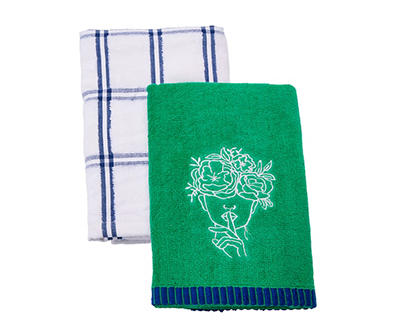 Simply Bold Jolly Green & Blue Floral Face 2-Piece Hand Towel Set
