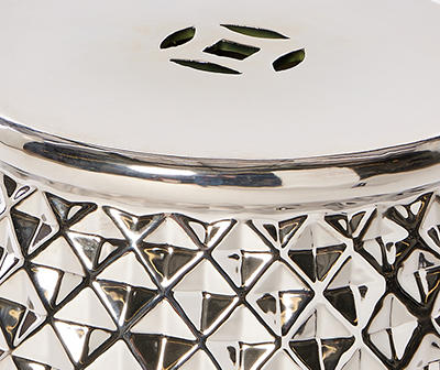 18" Silver Embossed Diamond Porcelain Drum Garden Table