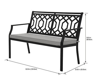 Bel Air Black Metal Bench With Gray Cushion