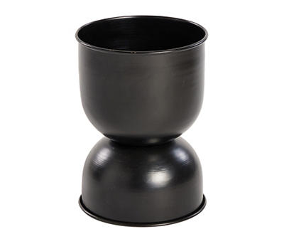 8.5" Black Hourglass Metal Planter