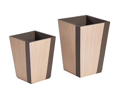 Small Brown Color Block Wood-Look Planter
