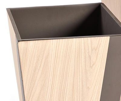 Small Brown Color Block Wood-Look Planter