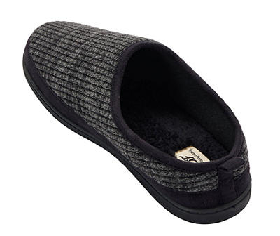 Women's L Black Ribbed Knit Clog Slippers