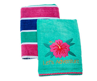 Tropicoastal "Let's Adventure" Billiard Green 2-Piece Hand Towel Set