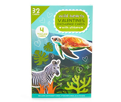 Wild Hearts Animals Valentine's Day Cards, 32-Pack