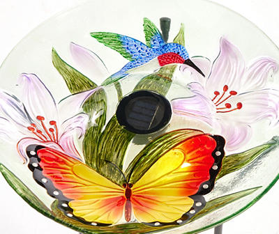 20.7" Butterfly & Hummingbird Glass LED Solar Bird Bath
