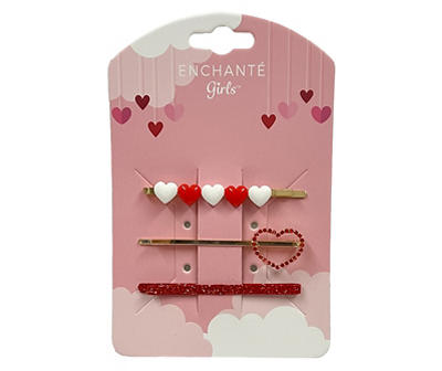 Red & White Sparkle Hearts Valentine's 3-Piece Bobby Pin Set