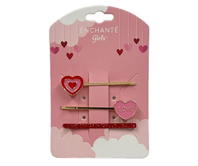 Pink & Red Enamel Hearts Valentine's 3-Piece Bobby Pin Set