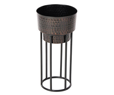 10.5" Bronze Hammered Metal Planter with Stand