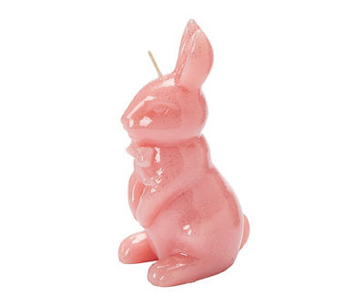 5" Pink Glitter Bunny Candle