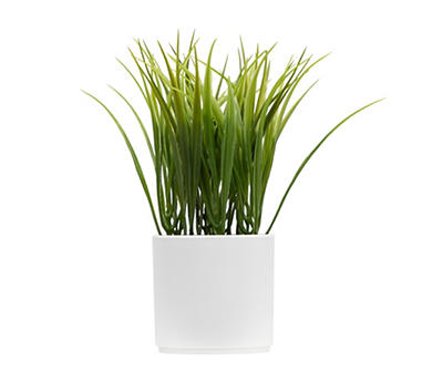 Artificial Grass in White Plastic Planter