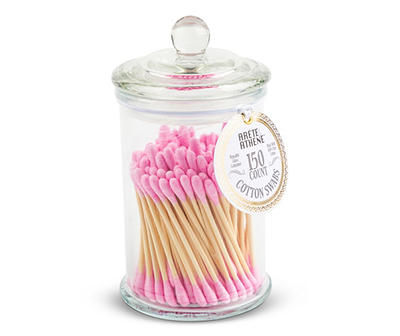 Pink Cotton Swabs in Glass Jar, 150-Count
