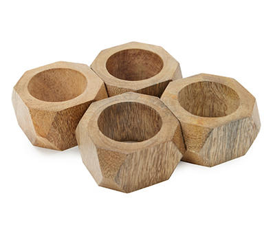 Faceted Mango Wood Napkin Rings, 4-Pack