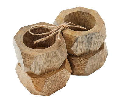 Faceted Mango Wood Napkin Rings, 4-Pack