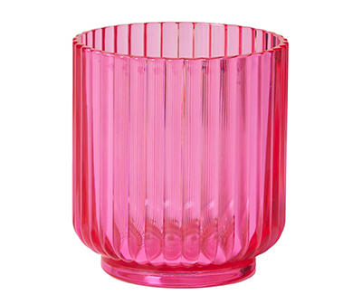 Pink Ribbed Old Fashion Plastic Glass, 14 Oz.